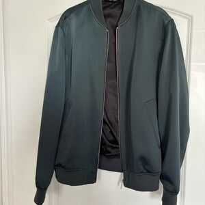 Zara Men's Dark Green Satin Bomber Jacket